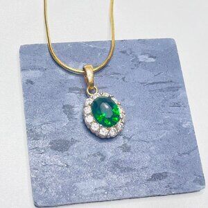 Green Pendant Necklace Halo Cluster
